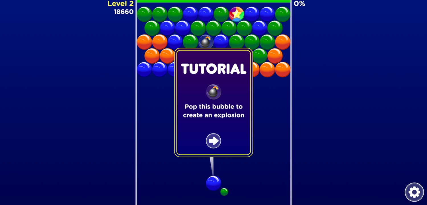 Bubble Invasion Game Bomb Tutorial Screen Screenshot.