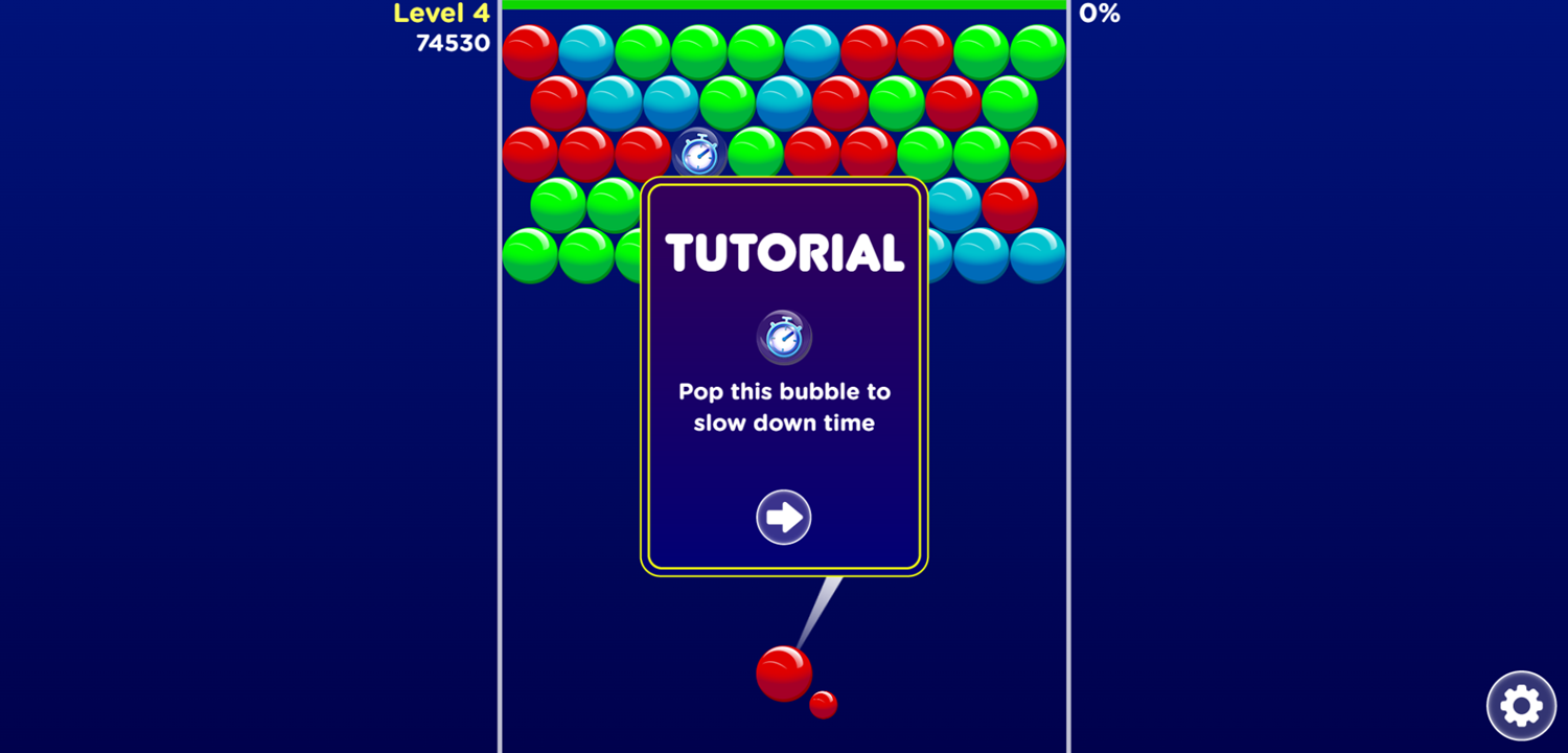 Bubble Invasion Game Clock Tutorial Screen Screenshot.