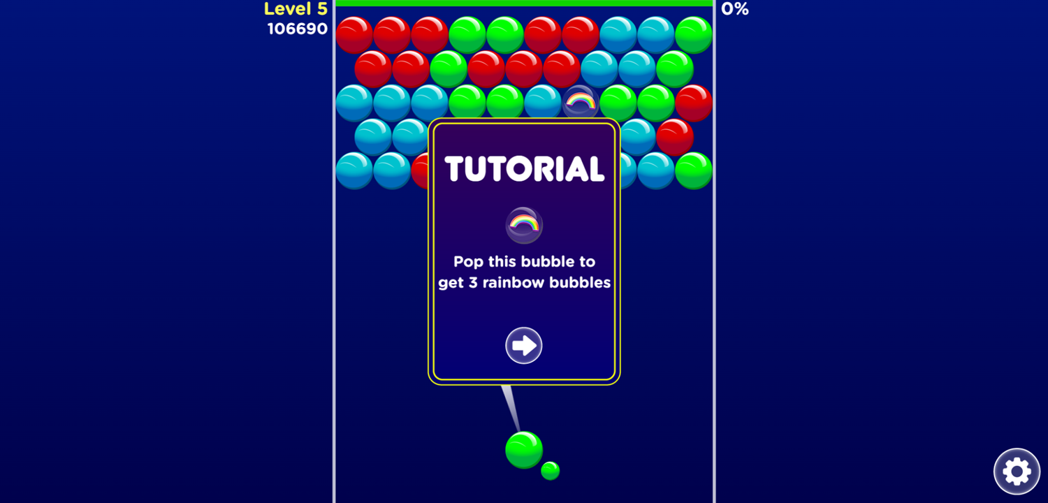 Bubble Invasion Game Rainbow Tutorial Screen Screenshot.