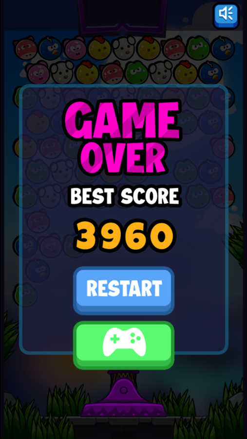 Bubble Pet Saga Game Over Screenshot.