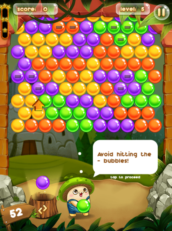 Bubble Pop Adventures Game Avoid Minus Bubbles Instructions Screen Screenshot.