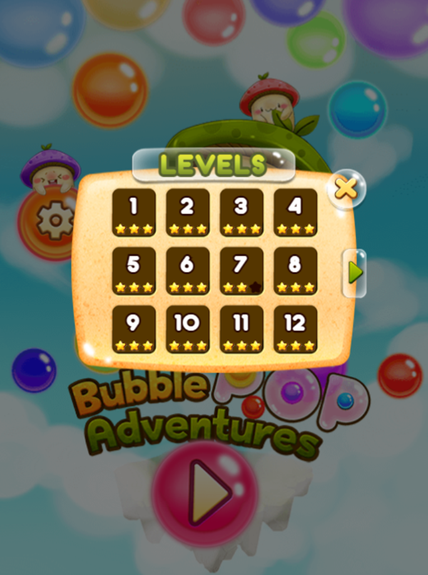 Bubble Pop Adventures Game Level Select Screen Screenshot.