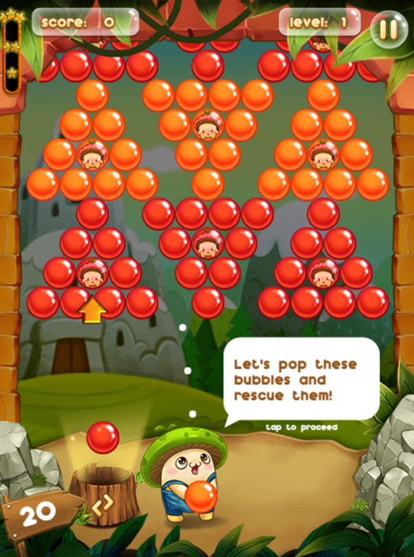 Bubble Pop Adventures Game Rescue the Mushrooms Info Screenshot.