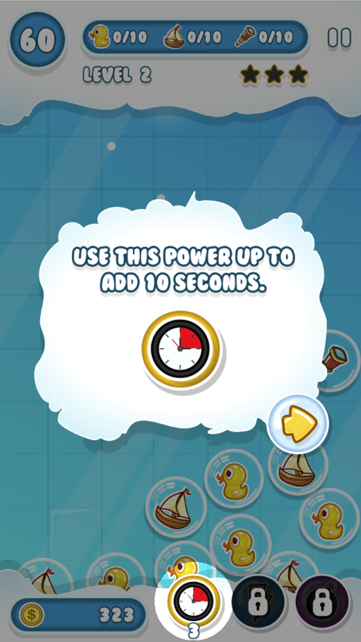 Bubble Pop Game Extra Time Power Up Screenshot.