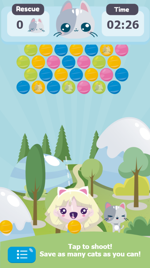 Bubble Shooter Cat Rescue Game Start Screenshot.