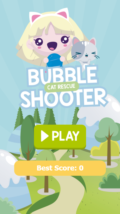 Bubble Shooter Cat Rescue Game Welcome Screen Screenshot.