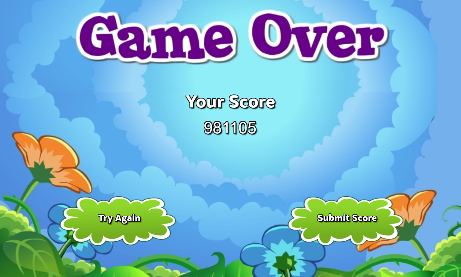 Bug Connect Game Over Screen Screenshot.
