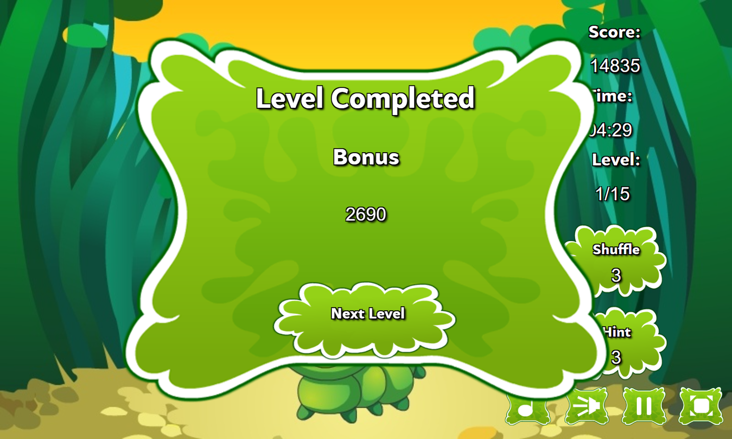 Bug Connect Game Level Completed Screenshot.