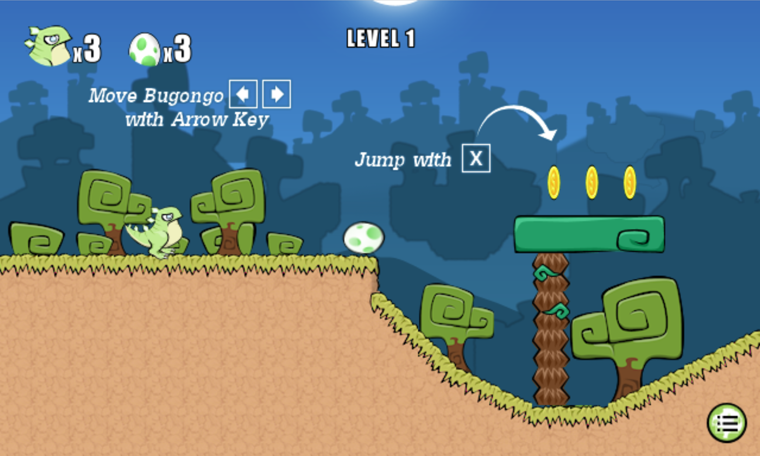 Bugongo Bouncy Jungle Game Move and Jump Instructions Screen Screenshot.