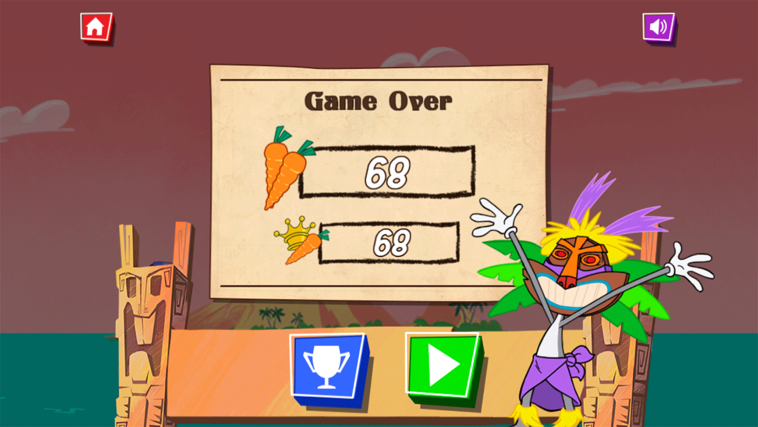 Bugs Bunny Fearless Flier Game Over Screenshot.