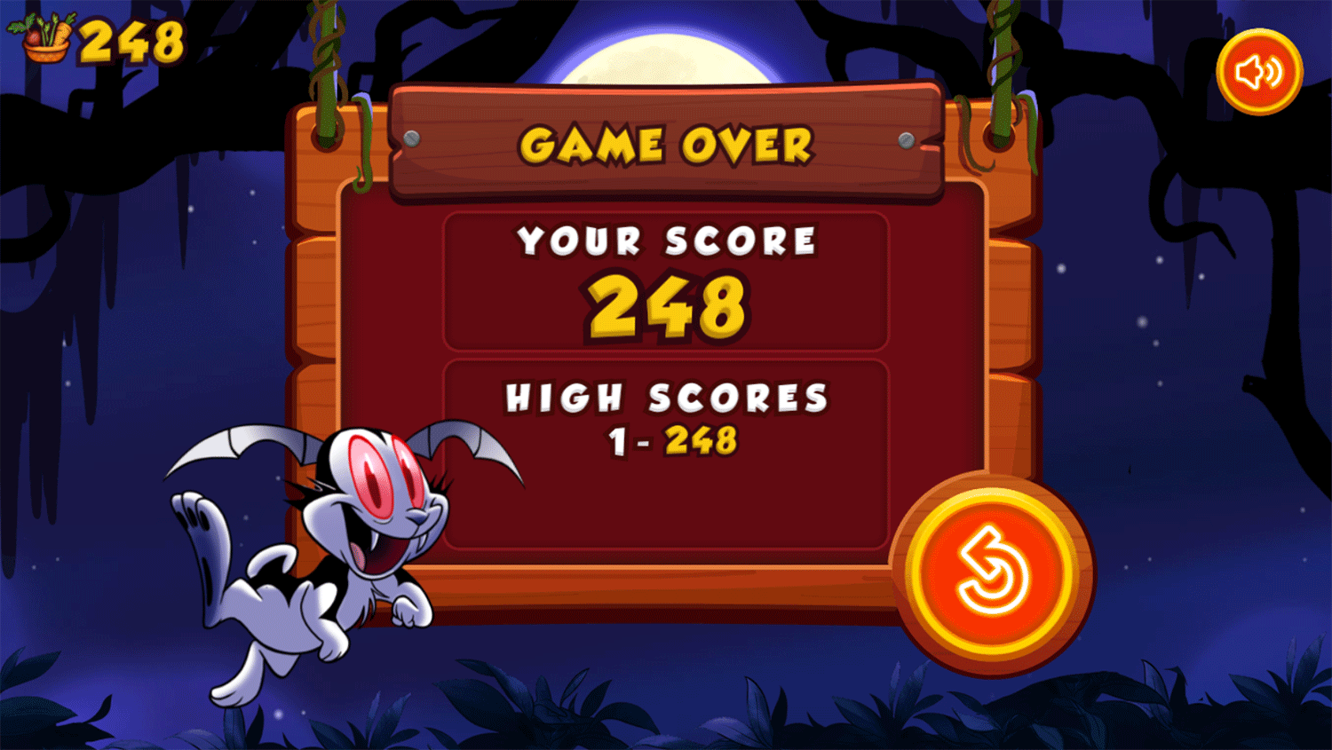 Bunnicula Juicy Bites Game Over Screenshot.