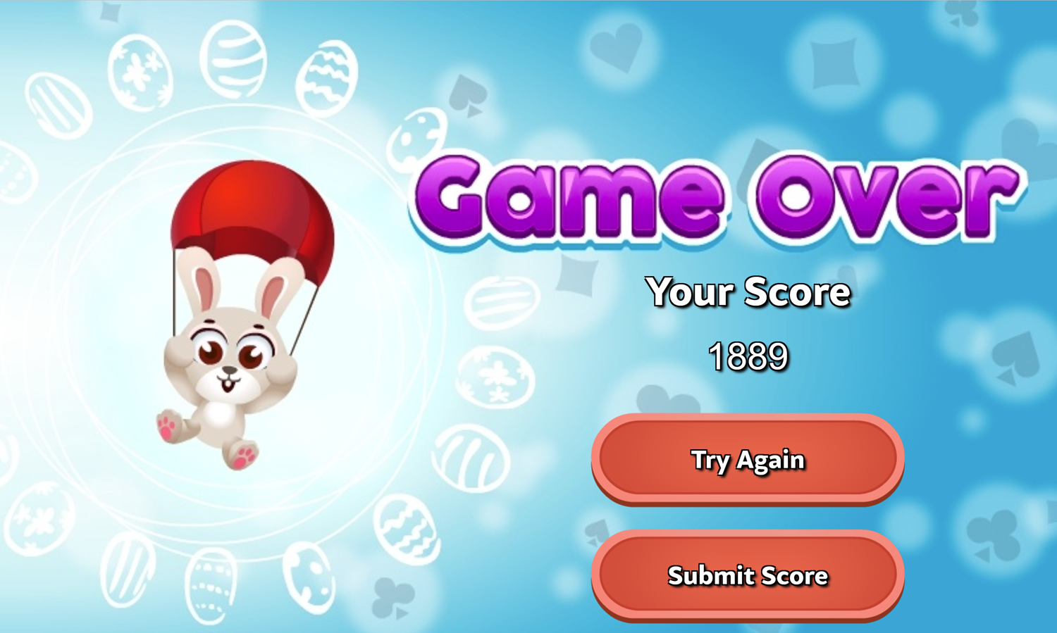 Bunny Solitaire Game Over Screen Screenshot.