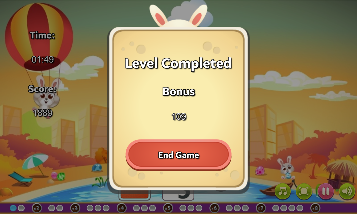 Bunny Solitaire Game Level Completed Screen Screenshot.