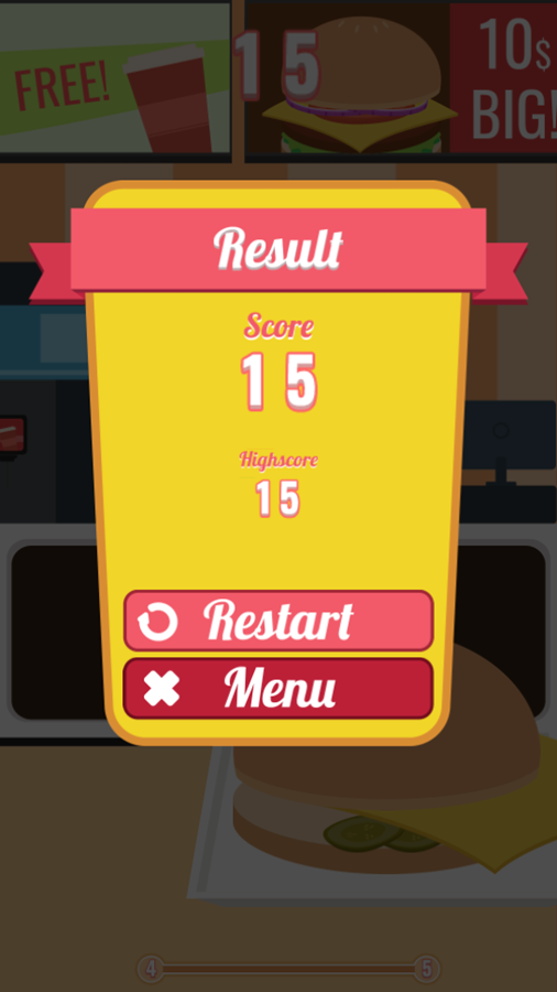 Burger Fall Game Result Screenshot.