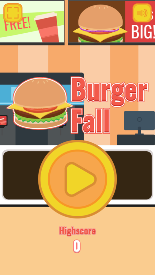 Burger Fall Game Welcome Screen Screenshot.