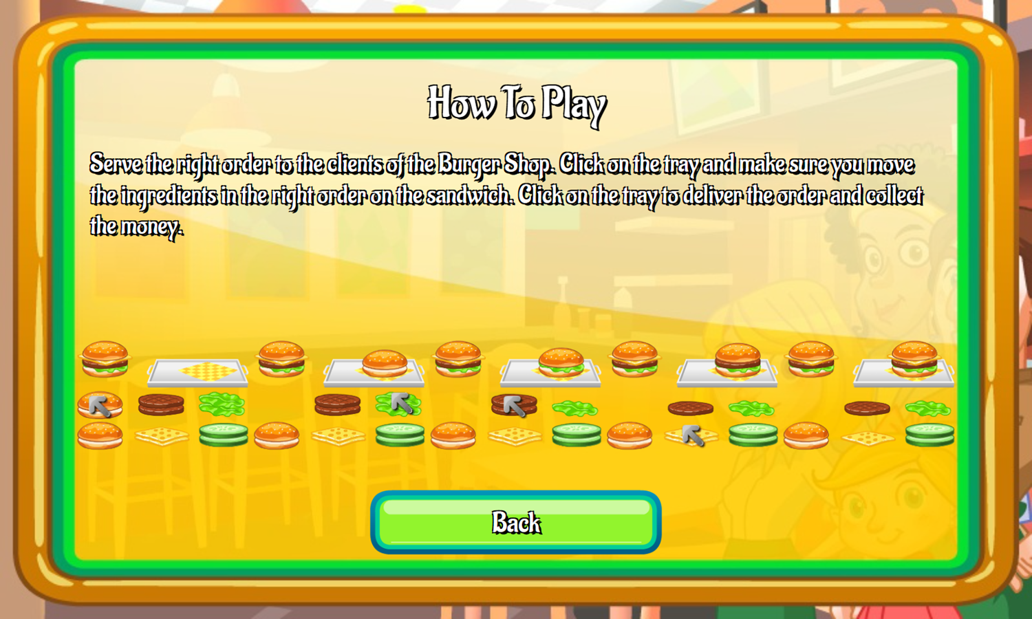 Burger Shop Game How To Play Screenshot.