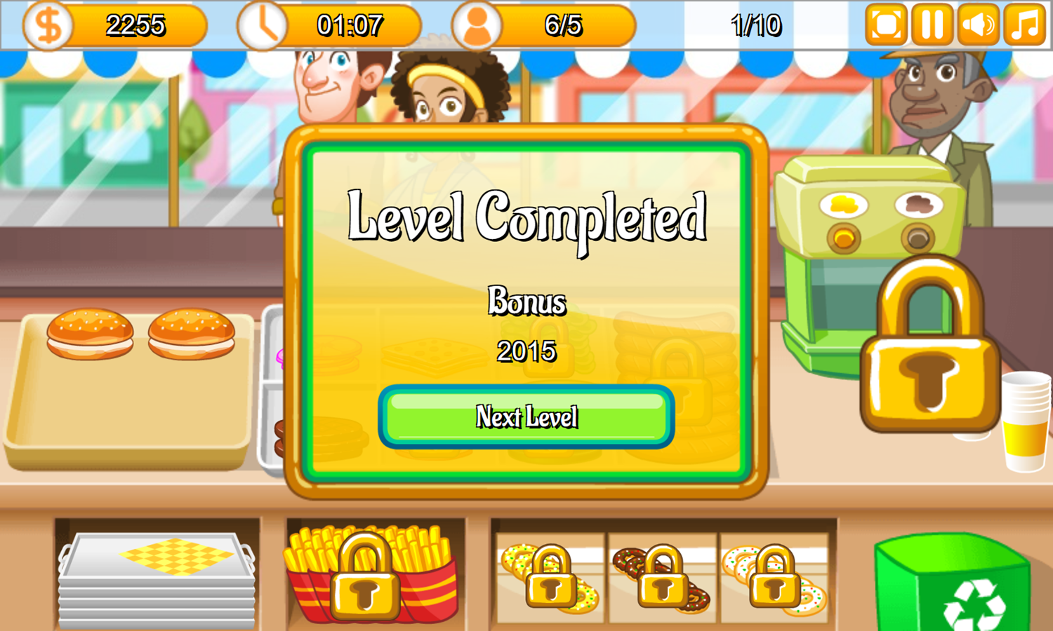 Burger Shop Game Level Completed Screenshot.