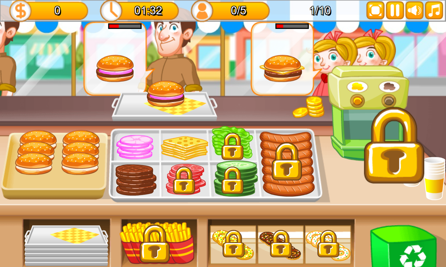 Burger Shop Game Level Play Screenshot.