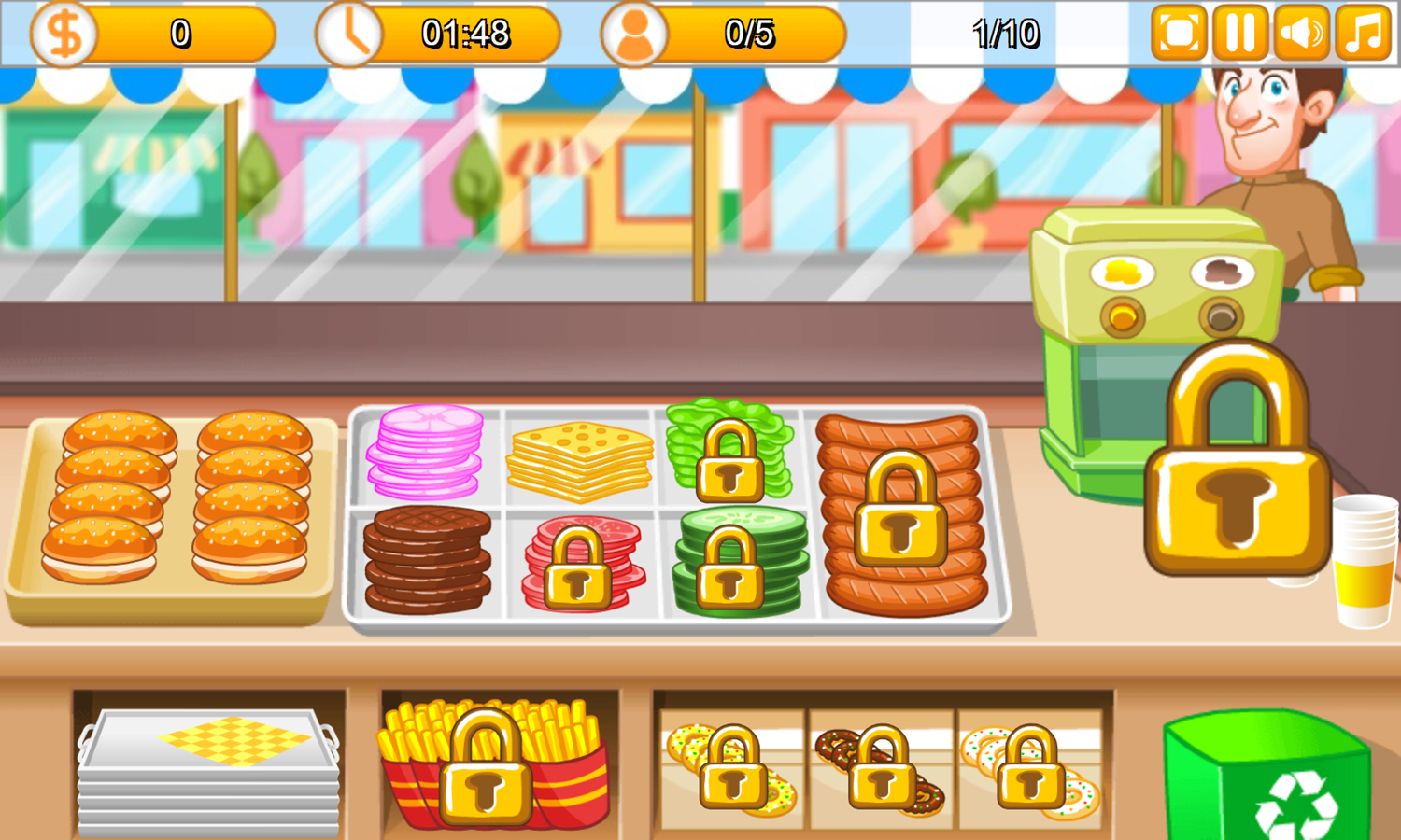 Burger Shop Game Level Start Screenshot.