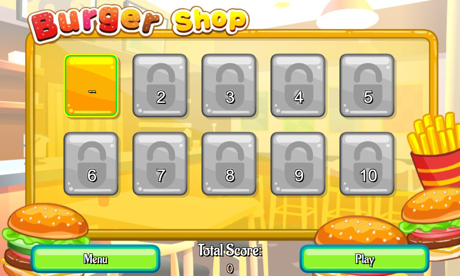 Burger Shop Game Stage Select Screenshot.