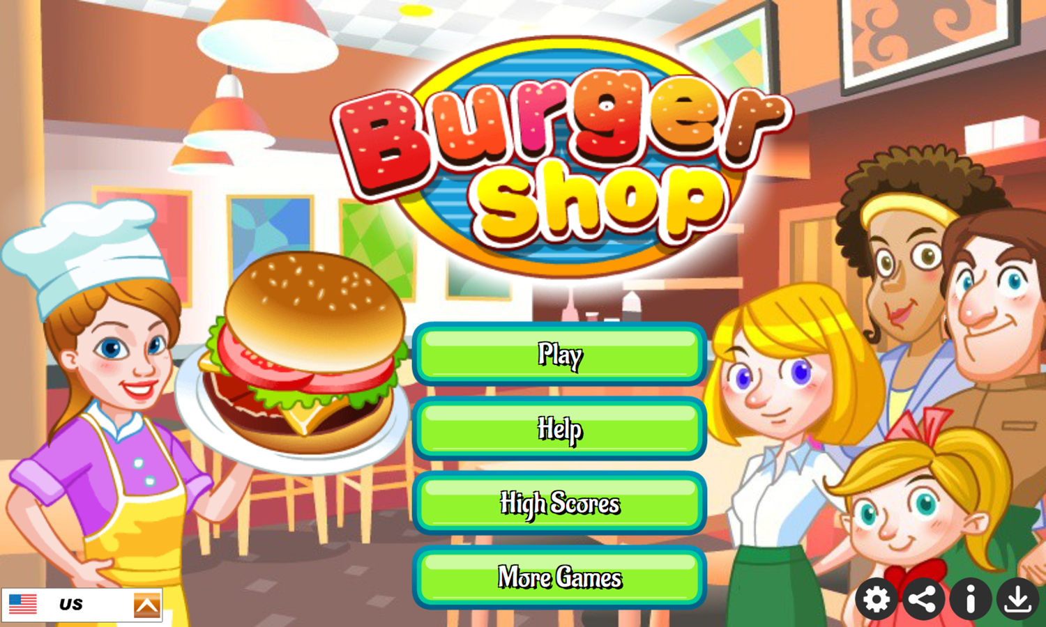 Burger Shop Game Welcome Screen Screenshot.