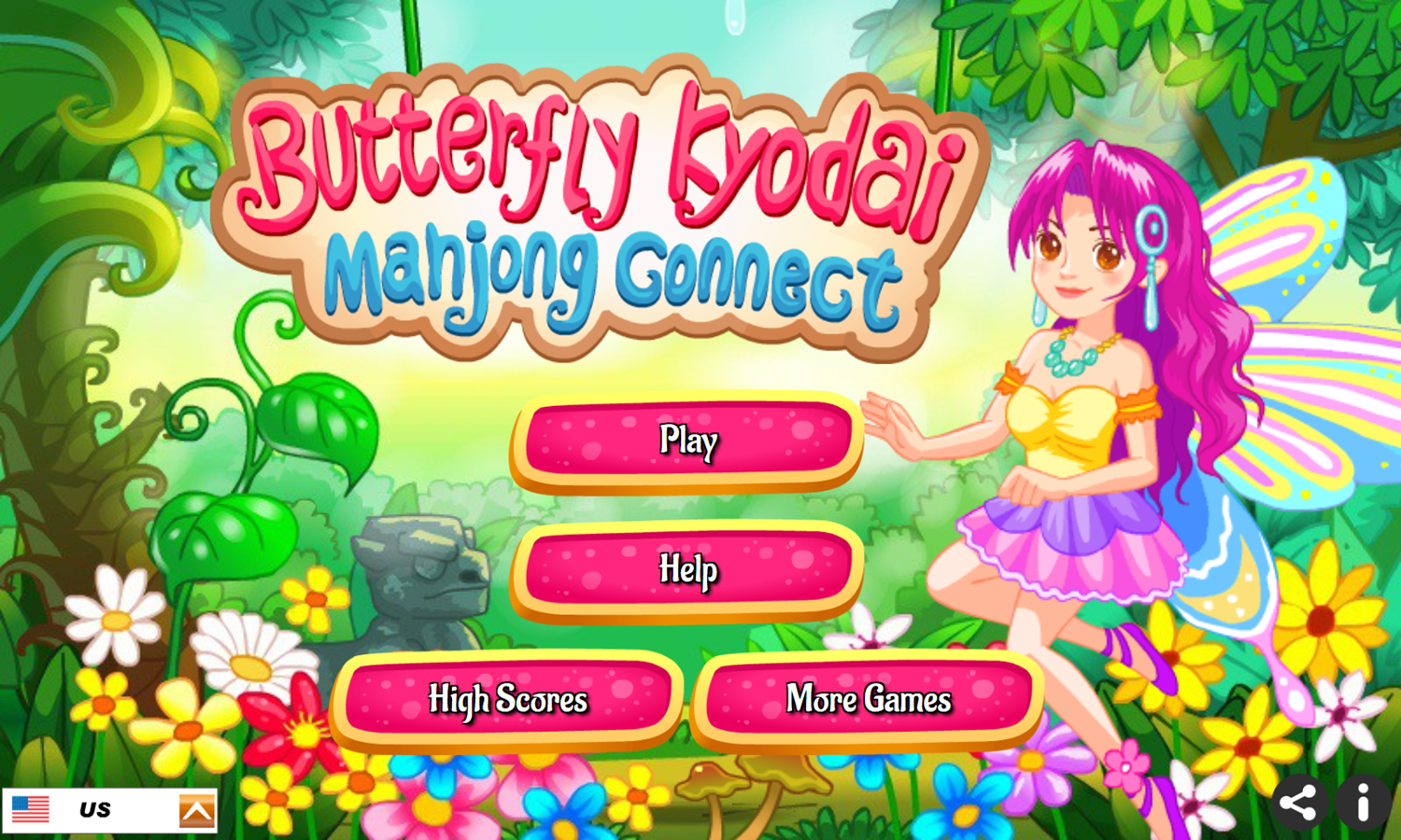 Butterfly Kyodai Mahjong Connect Game Welcome Screen Screenshot.