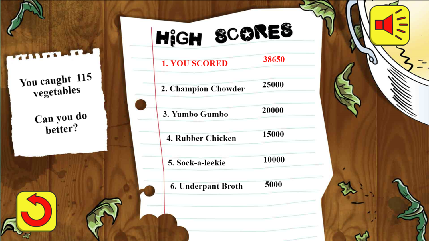 Cabbage Catch Kids Game Over Screen Screenshot.
