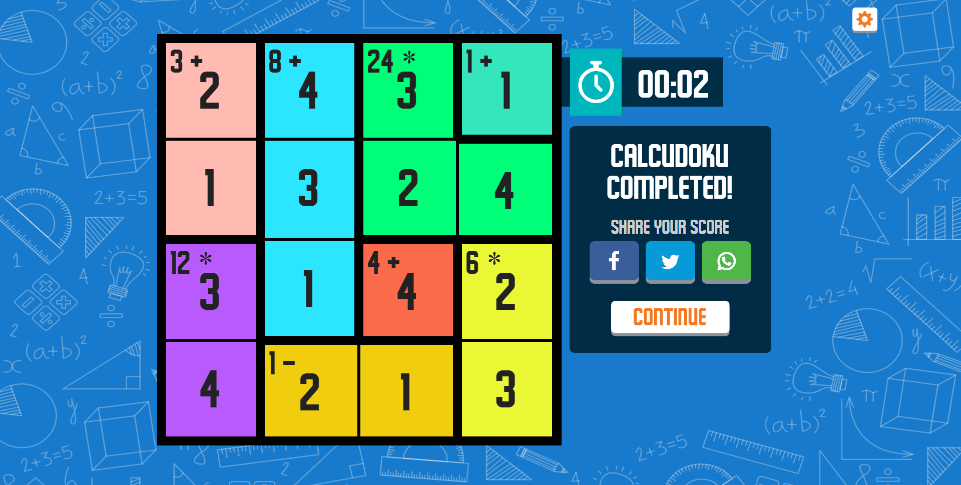 CalcuDoku Game Completed Screenshot.