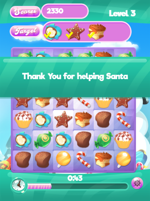 Candy Christmas Game Level Complete Screen Screenshot.