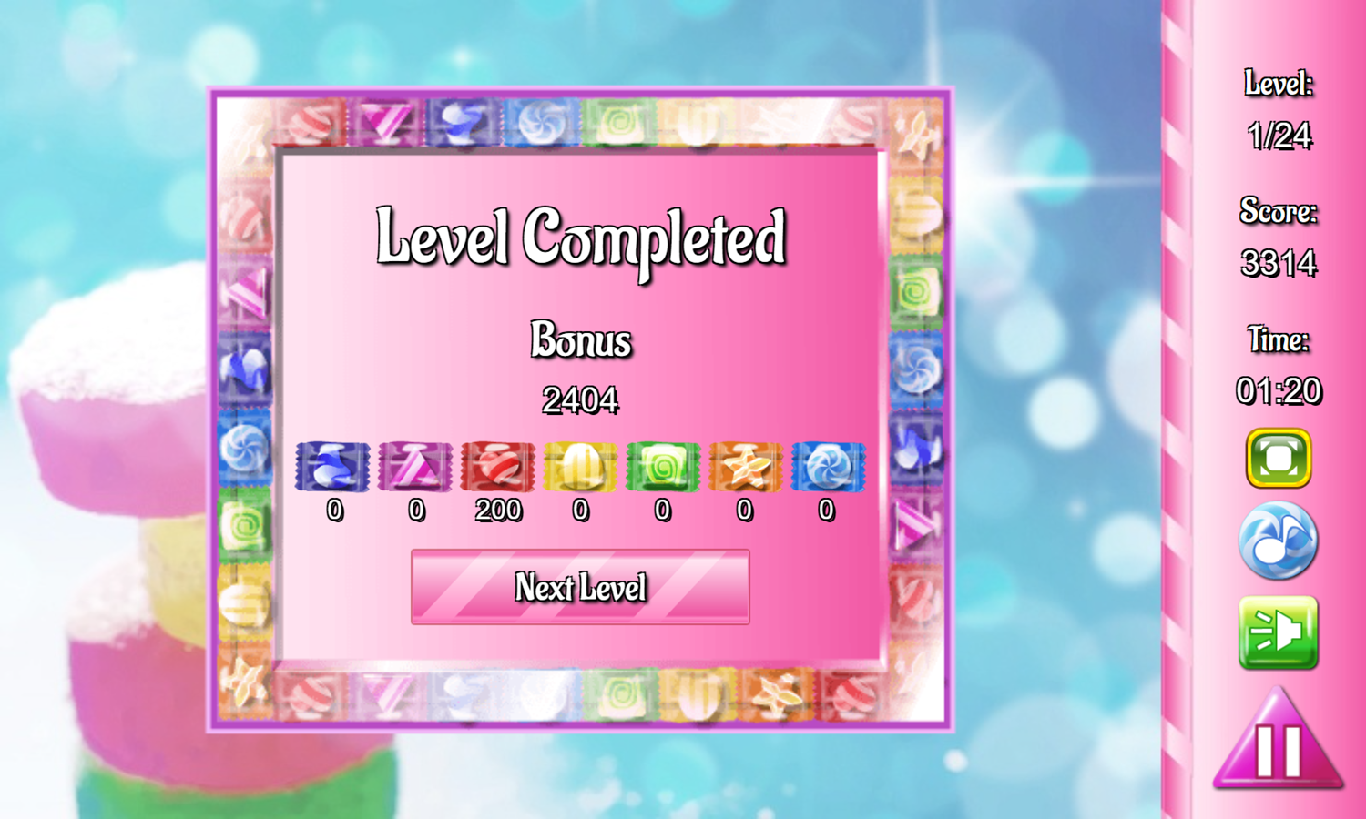 Candy Connect Game Level Completed Screenshot.