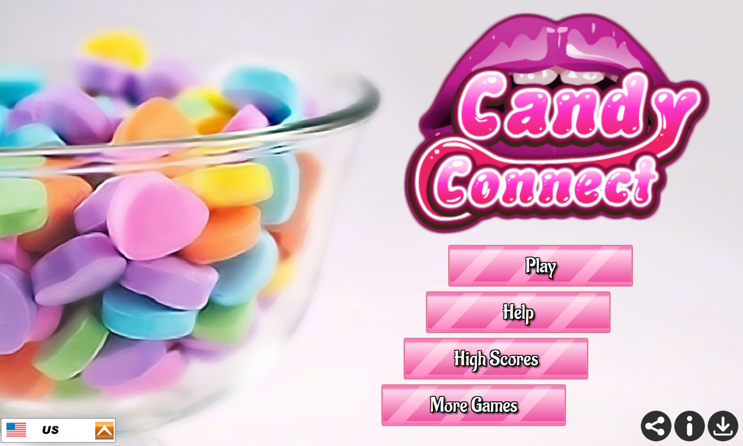 Candy Connect Game Welcome Screen Screenshot.