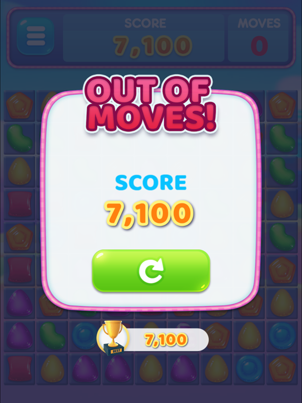 Candy Fiesta Game Over Screen Screenshot.