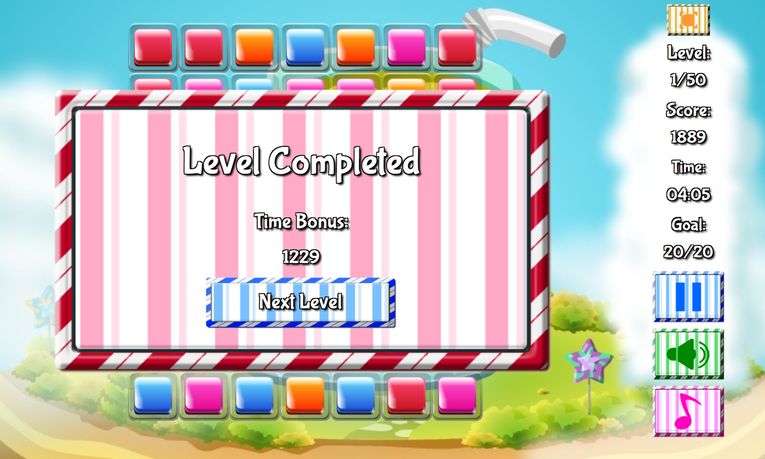 Candy House Game Level Completed Screenshot.