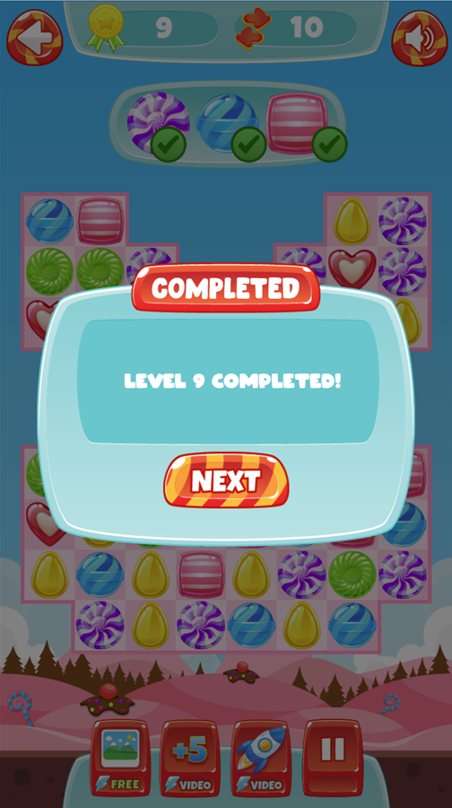 Candy Land Saga Game Level Complete Screen Screenshot.