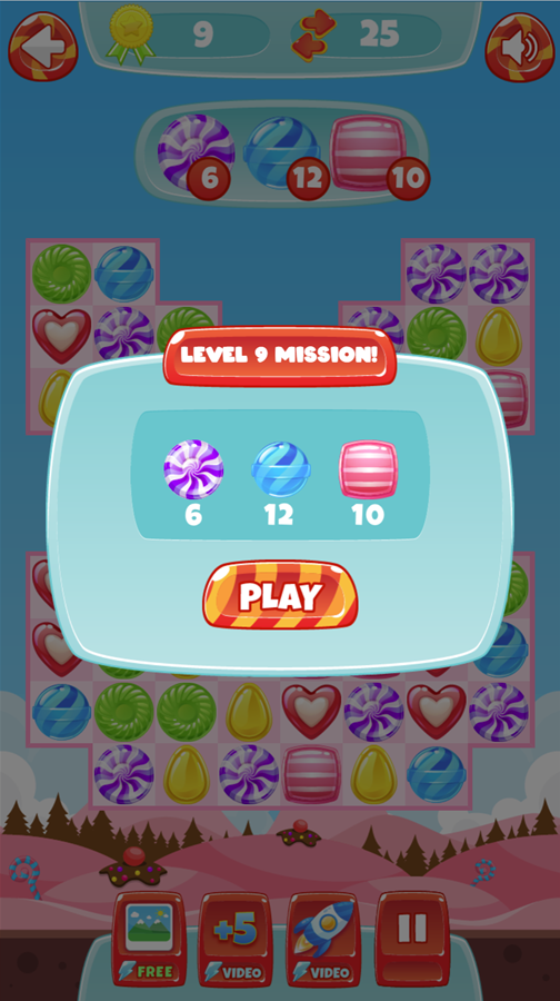 Candy Land Saga Game Level Goals Screen Screenshot.