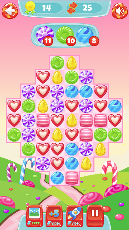 Candy Land Saga Game Pink Background Screenshot.