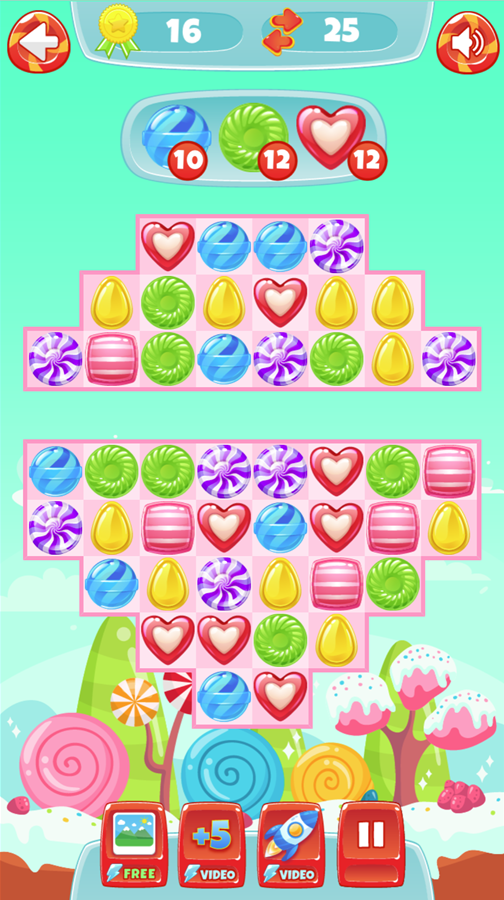 Candy Land Saga Game Teal Background Screenshot.