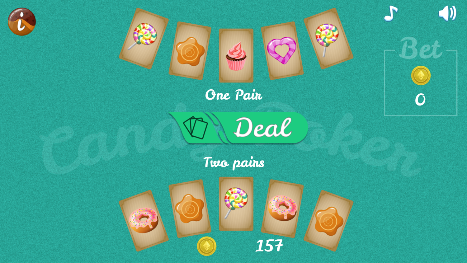 Candy Poker Game Deal Screen Screenshot.