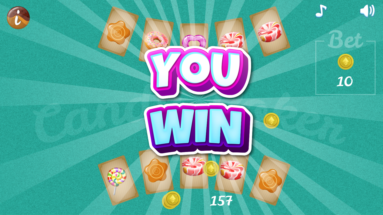 Candy Poker Game You Win Screen Screenshot.