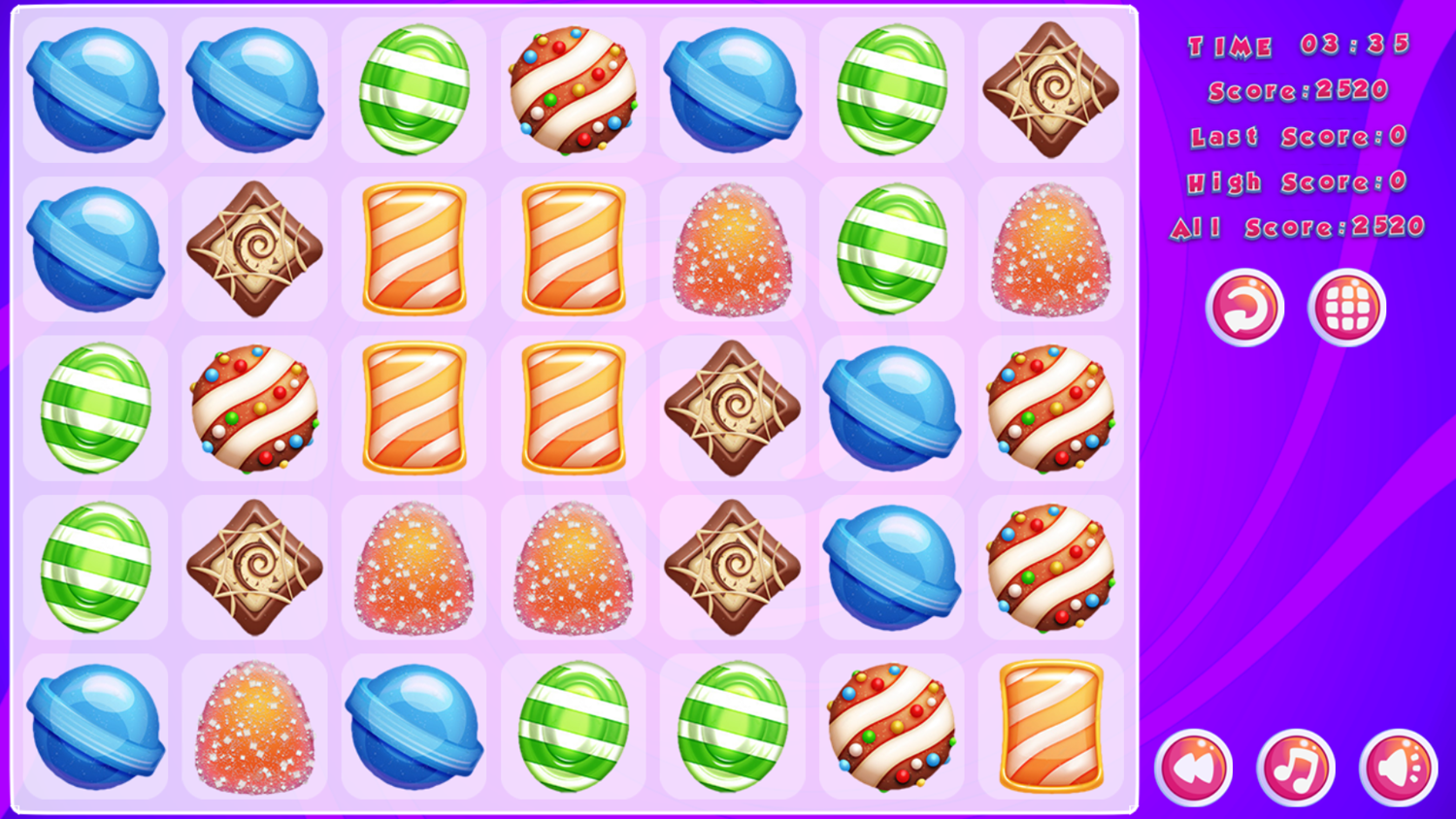 Candy Super Lines Game Over Screenshot.