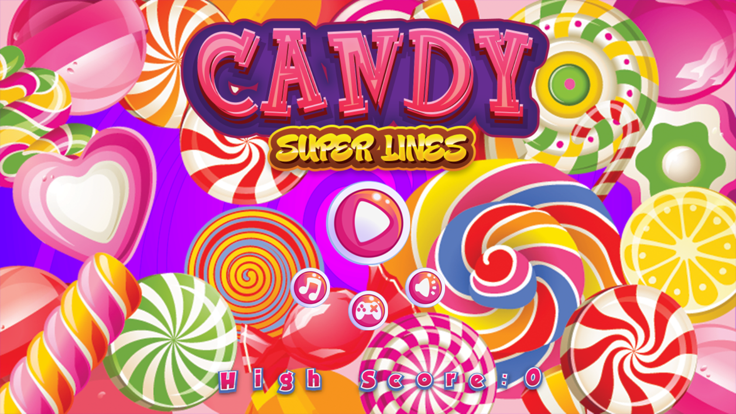 Candy Super Lines Game Welcome Screen Screenshot.