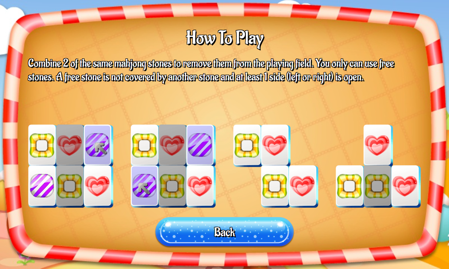 Candyland Mahjong Game How To Play Screenshot.