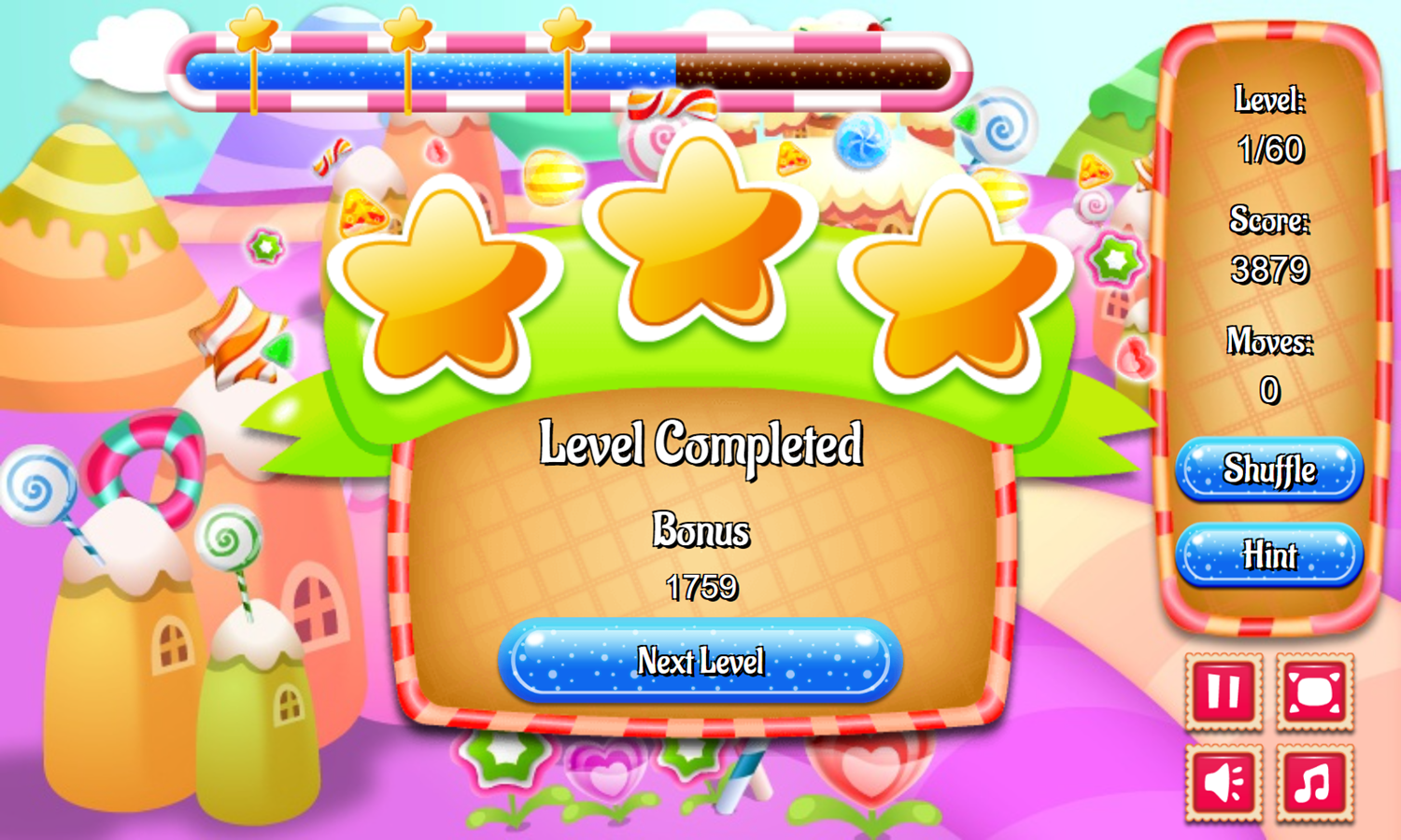 Candyland Mahjong Game Level Completed Screenshot.