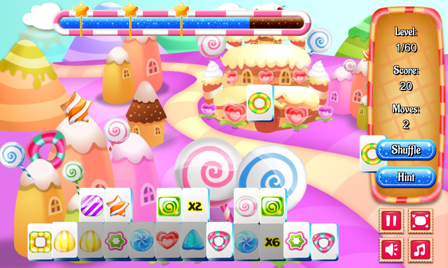 Candyland Mahjong Game Level Play Screenshot.