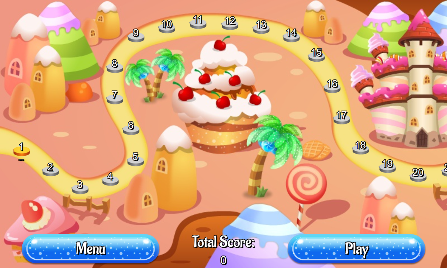 Candyland Mahjong Game Level Select Screenshot.