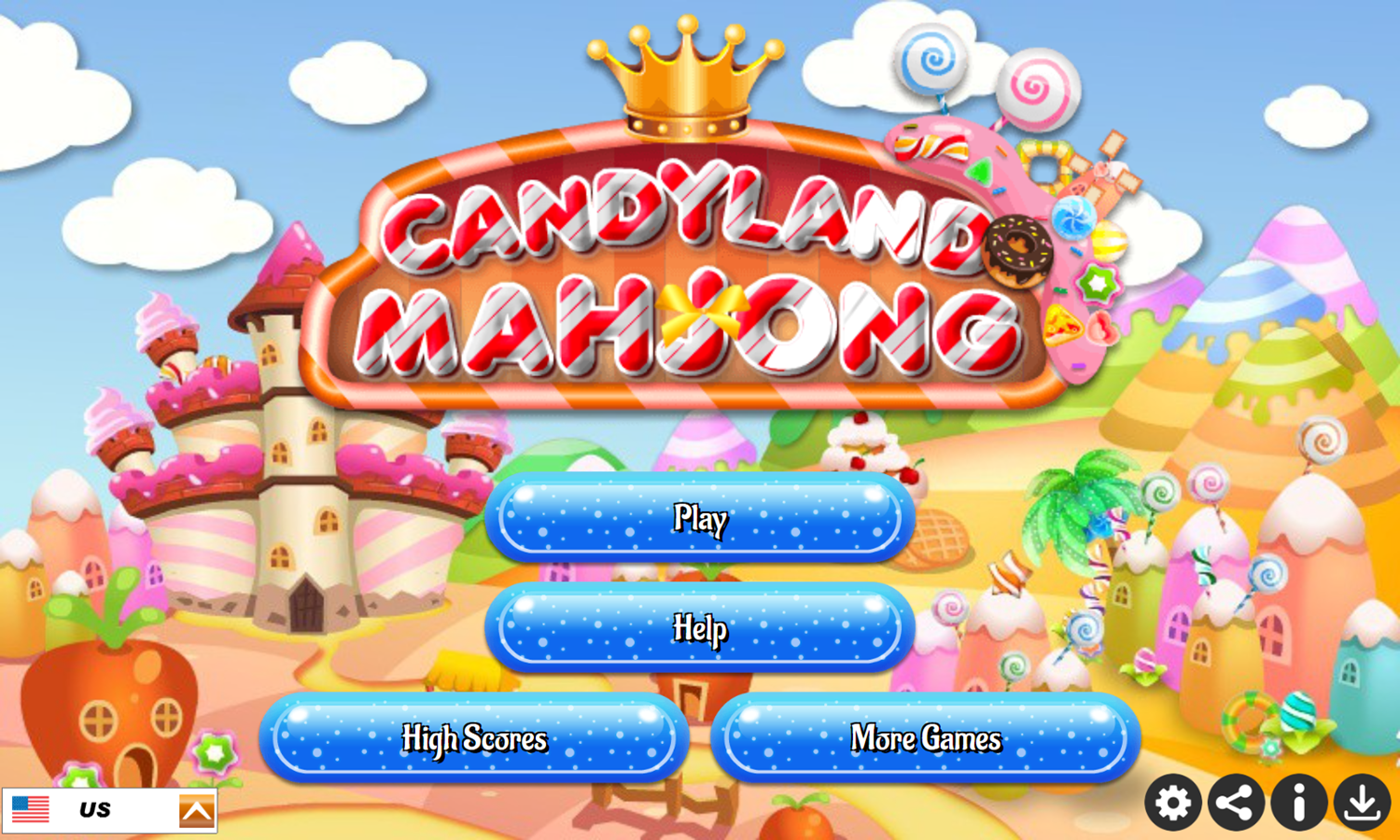 Candyland Mahjong Game Welcome Screen Screenshot.