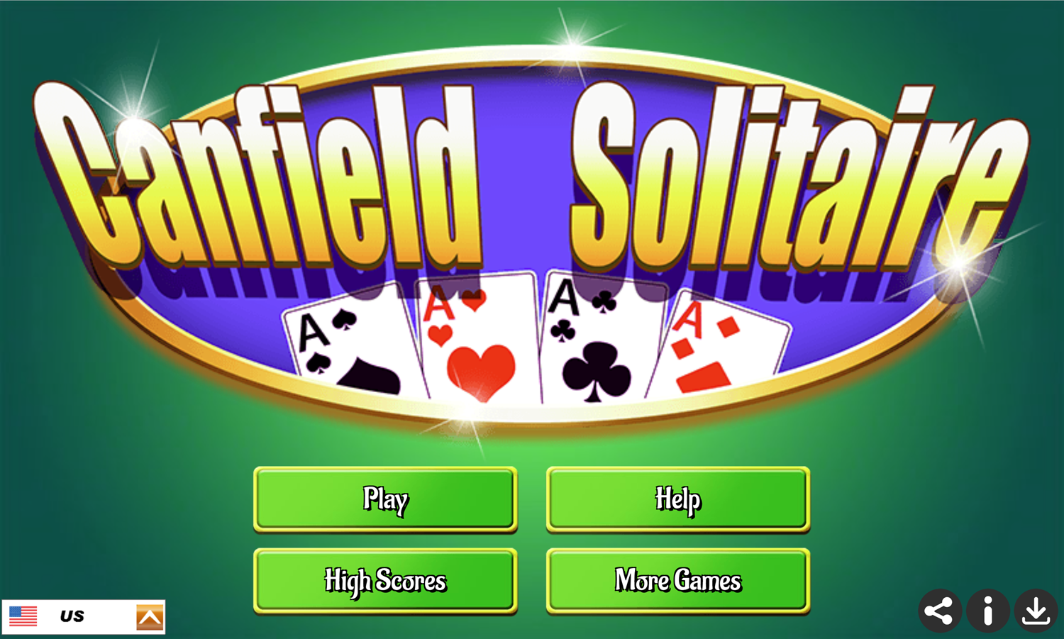 Canfield Solitaire Game Welcome Screen Screenshot.
