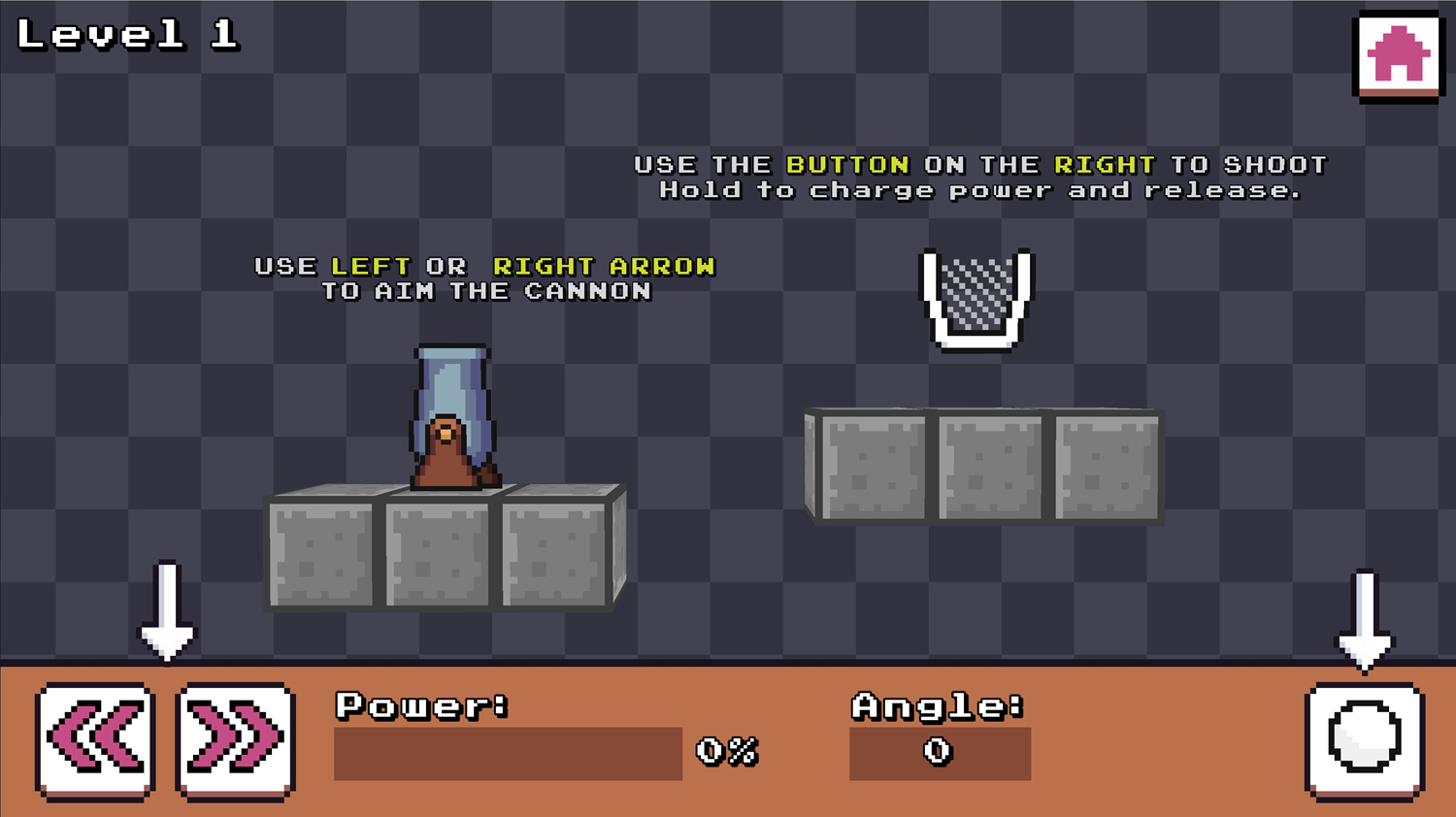 Cannon Minimal 3D Game Play Instructions Screen Screenshot.