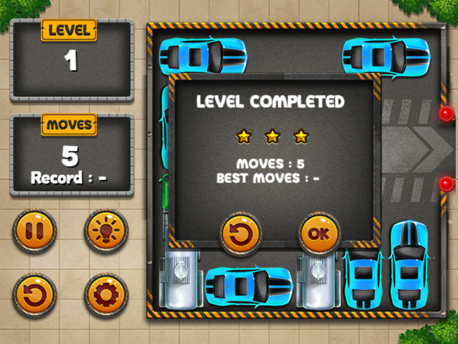 Car Park Puzzle Game Level Completed Screen Screenshot.