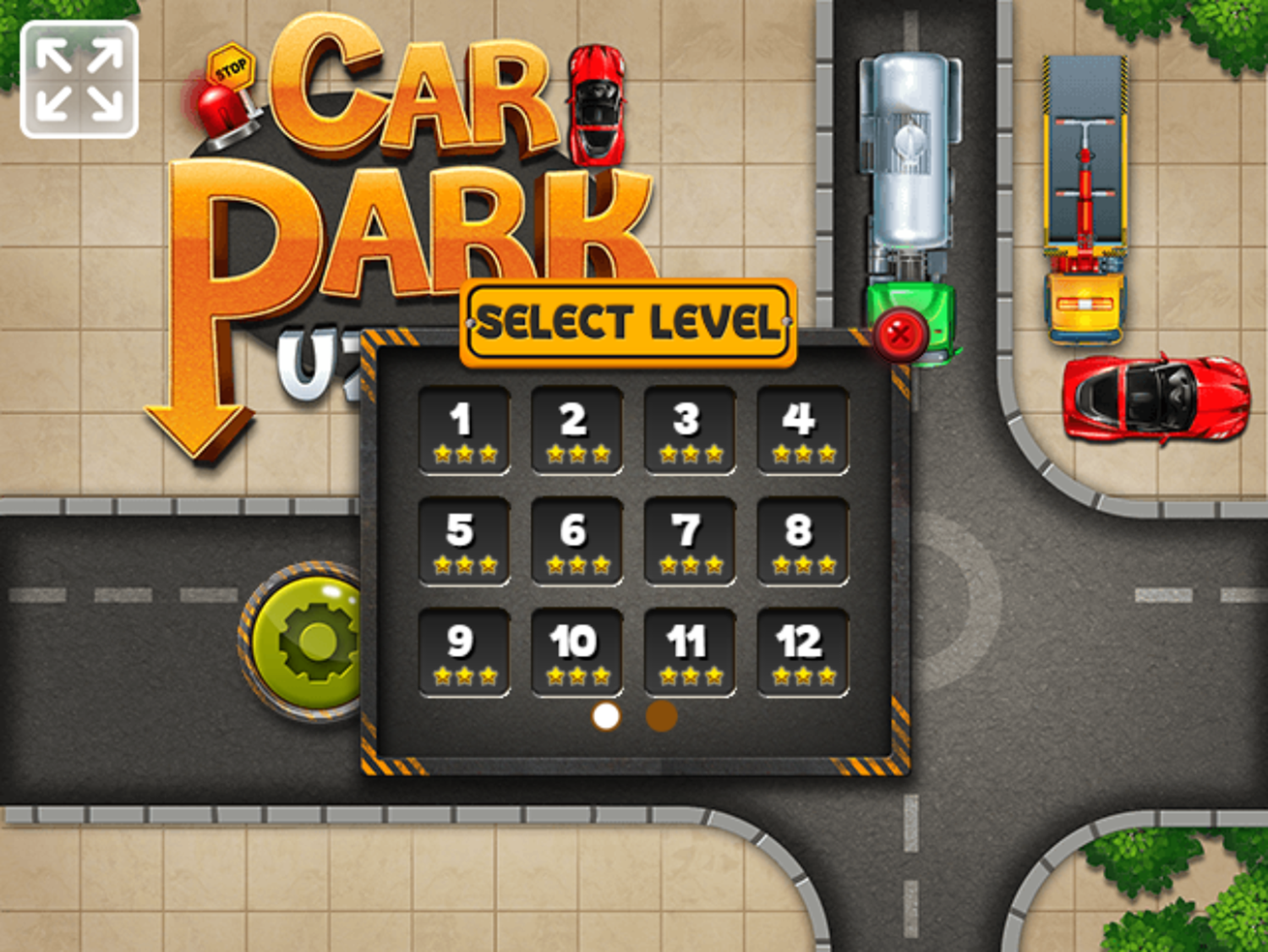 Car Park Puzzle Game Level Select Screen Screenshot.